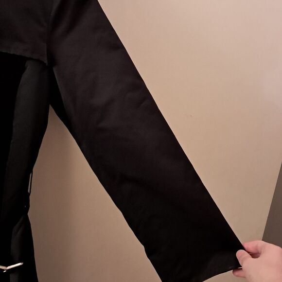 Marina Rinaldi Trench Coat Size 21/M Black Long Tie Designer Evening Career - Picture 3 of 10